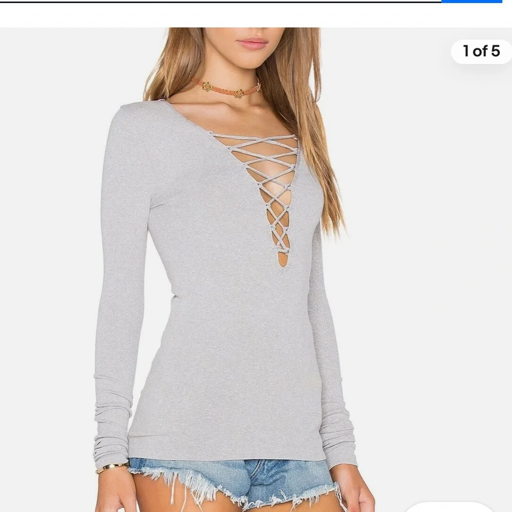 Free People Super Stretch lace up tee - Picture 3 of 5